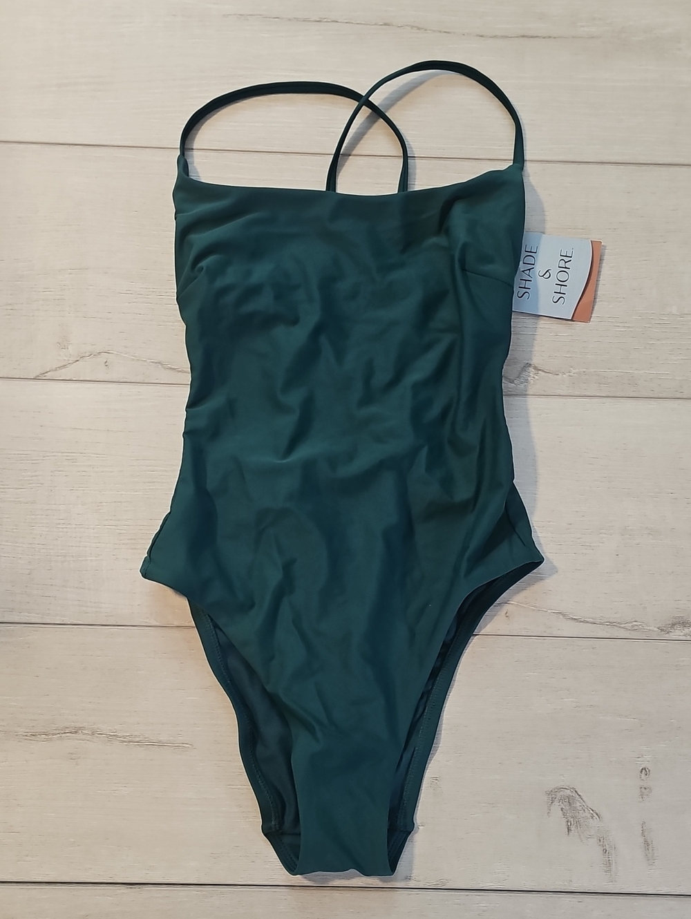 Shade & Shore Women's XS Emerald Green Scoop Neck Tie Back One-Piece Swimsuit
